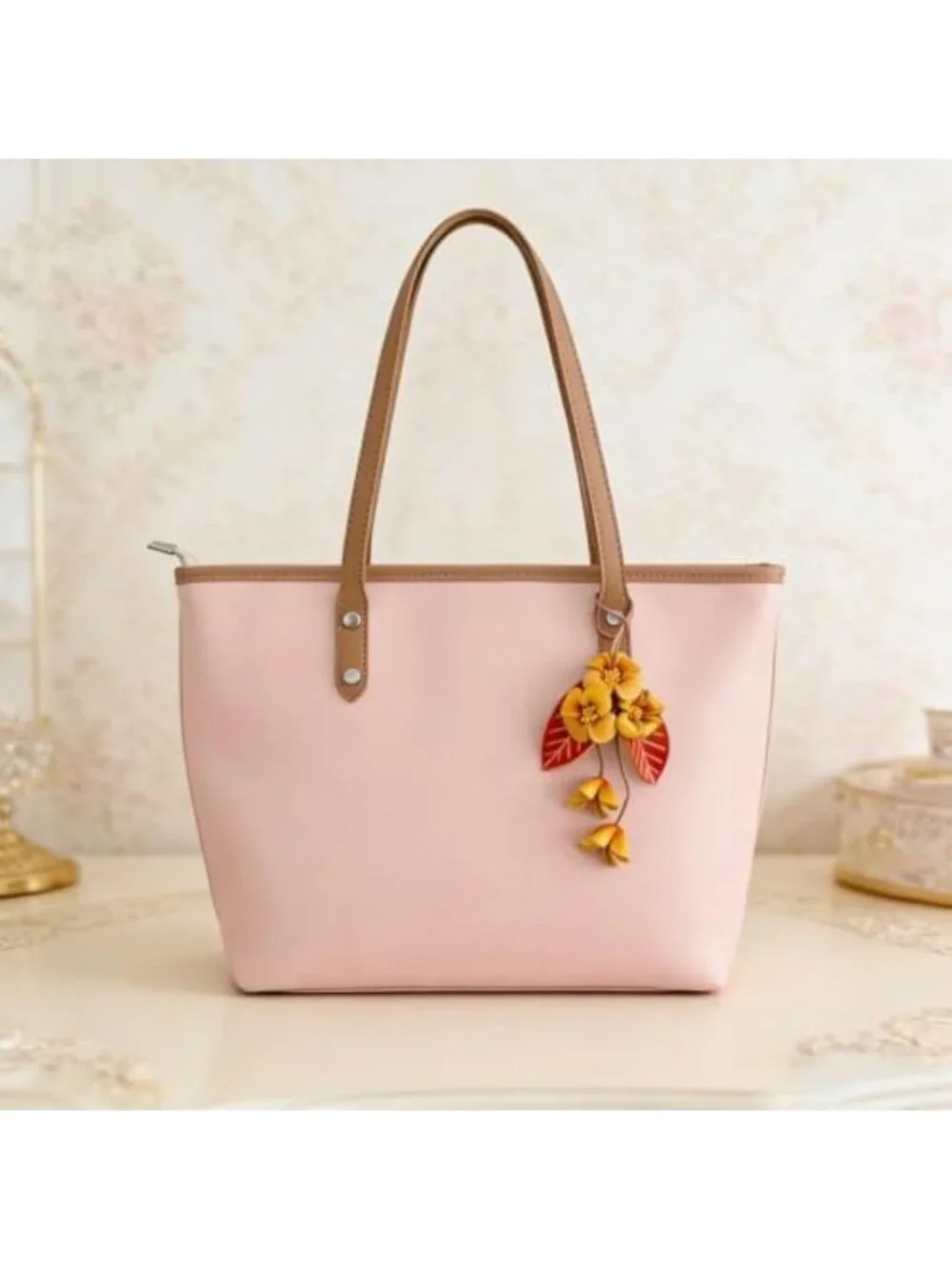 Boho Genuine Leather Flower Keychain | Cute Bag Charm for Handbag & Tote